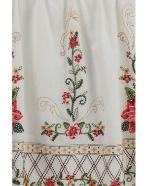 FARM Rio Floral Embroidered Top Linen; Viscose - Gray