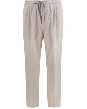 Brunello Cucinelli Beige Cotton Casual Trousers - Grey