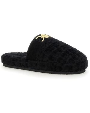 Versace Slippers With Fabric Logo Plate - Black