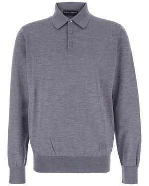 Dolce & Gabbana Solid Shirt Collar Polo - Grey