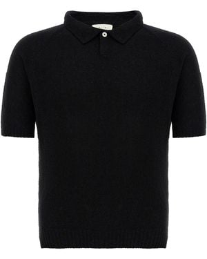 Ma'ry'ya Bouclé Cotton Polo Shirt - Black