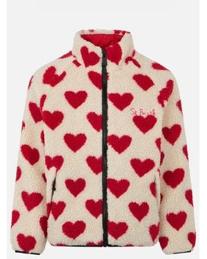 MC2 Saint Barth Girl Sherpa Jacket With Hearts Print - Red