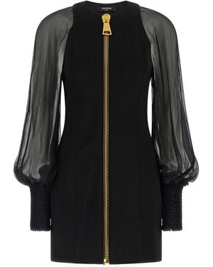Balmain Zip Semi-Transparent Muslin Dress - Black