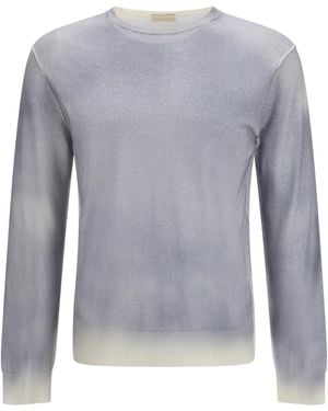 Aragona Cashmere Crewneck Woolen Sweater Merino Wool Ovis Aries - Blue