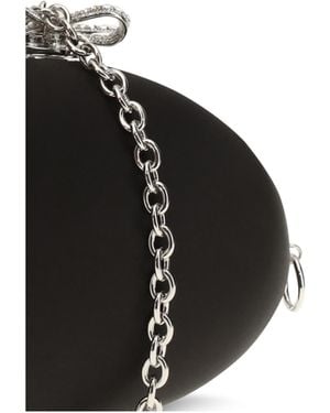 Self-Portrait Satin Oval Clutch Bag Polyester - Black