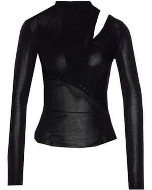 Self-Portrait Long Sleeve Knit Top - Black