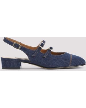 CAREL PARIS Peche 25 Fabrics Mary Jane Pumps Cotton Leather - Blue