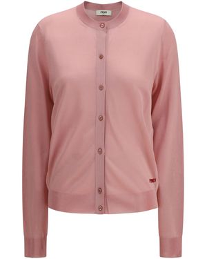 Fendi Cardigan Crewneck Viscose With Embroidered Logo Viscose; Polyamide; Elastane - Pink