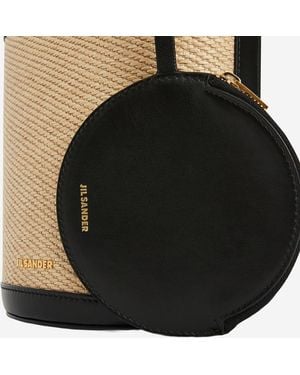 Jil Sander Canno Bucket Bag Leather And Rafia Polyamide Shoulder - Black