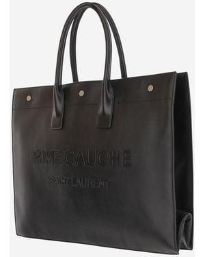Saint Laurent Rive Gauche Large Tote Bag Leather Calfskin Handbags - Black