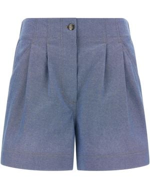 Moncler Chambray Cotton Shorts - Blue
