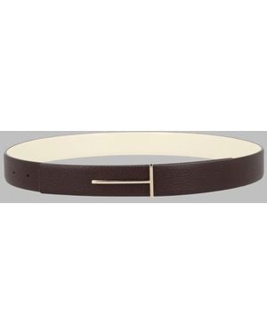 Tom Ford Leather Belt T-Buckle - Gray