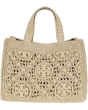 Tory Burch T Monogram Raffia Square Tote - Natural