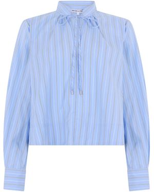 Veronica Beard Cropped Striped Blouse Viscose Blouses - Blue