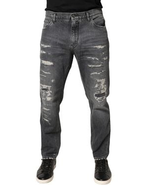 Dolce & Gabbana Tattered Cotton Loose Denim Jeans Clothing - Grey