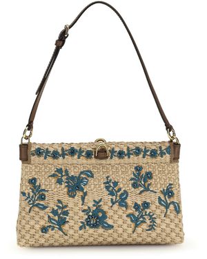 Etro Floral-Embroidered Clutch Bag - Metallic