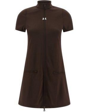Courreges Logo-Embroidered Interlock Dress - Brown