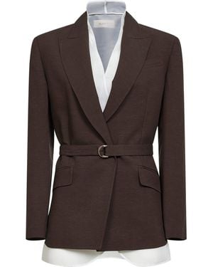 Blanca Vita Mocha Viscose And Linen Goody Belted Blazer<Br - Brown