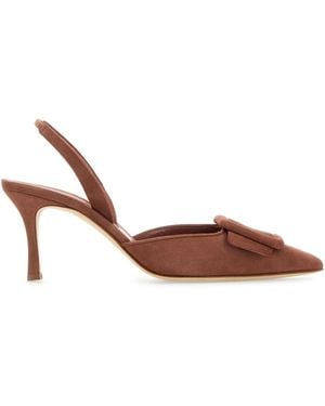 Manolo Blahnik Dark Suede Maysli Court Shoes - Brown