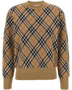 Burberry Check Sweater Wool Polyester Sweater, Cardigans - Gray