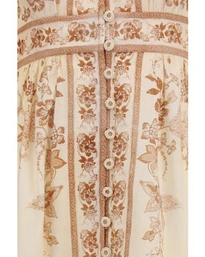 Zimmermann Indra Plunge Floral Dress - Natural