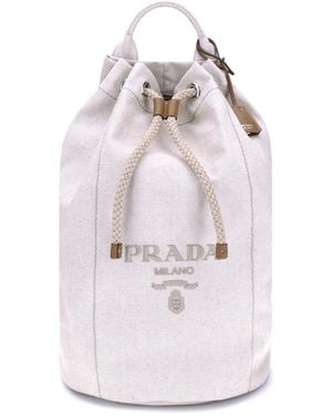 Prada Linen Bucket Bag - White