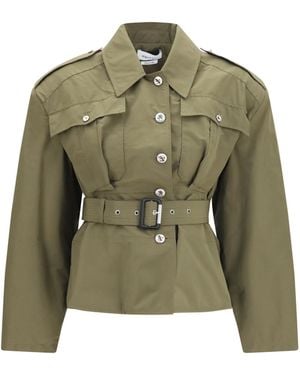 McQueen Cropped Belted High-Neck Jacket Cotton; Polyester - Green