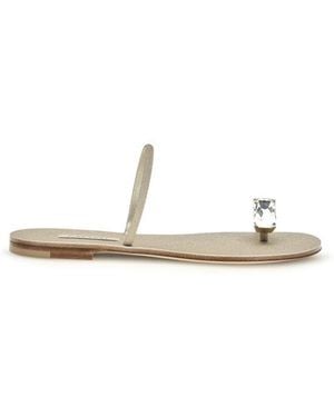 Casadei Calf Leather Bos Taurus Flat Sandals - Natural