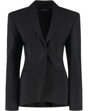 Mugler Single-Breasted One Button Jacket Viscose Blazers - Black