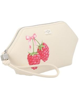 Ganni Make-Up Pouch Raspberry Print Recycled Leather Wash Bags - Pink
