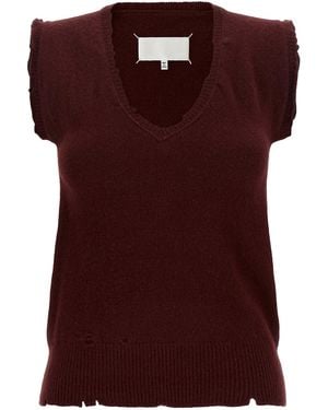 Maison Margiela Maison Margiela Distressed Virgin Wool Sleeveless Top - Red