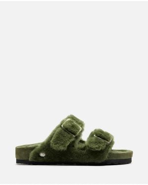 Birkenstock Arizona Shearling Big Buckle Sandals - Green