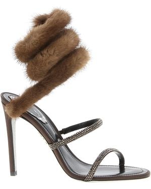 Rene Caovilla Satin Stiletto Heel Sandals - Metallic
