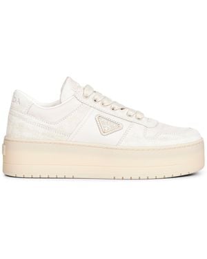 Prada Downtown Bold Sneakers Recycled Polyamide Lace-Up Shoes - White