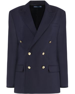 Polo Ralph Lauren Double-Breasted Wool Blazer Shell: Blazers - Blue