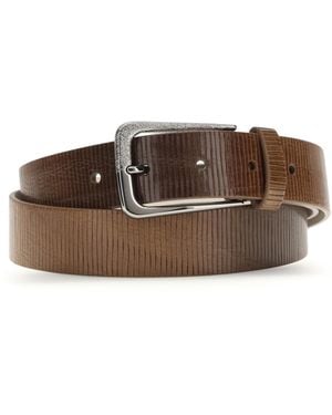 Brunello Cucinelli Carved Leather Belt With Shimmering Buckle Calf Bos Taurus E Braces - Brown