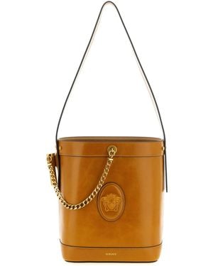 Versace Pivot Small Bucket Bag - Brown