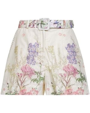 Charo Ruiz Cream Printed Cotton Blend Pansy Belted Shorts - White