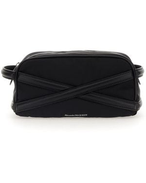 McQueen Logo Beauty Case With Zip Closure - Black