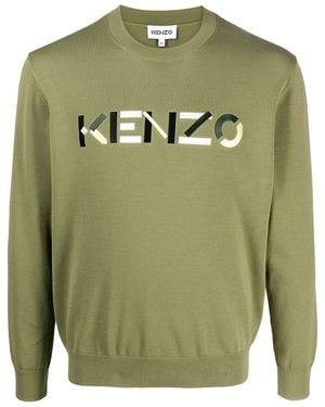 KENZO Embroidered Cotton Crewneck Jumper - Green