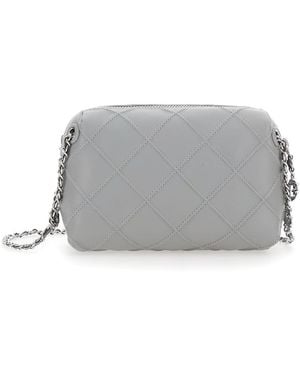 Tory Burch Fleming Diamond Quilted Shoulder Bag With Chain-Link Shoulder Strap - Gray