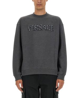 Versace Sweatshirt With Crocodile Logo - Grey