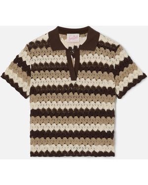 MC2 Saint Barth Lala Crochet-Effect Cotton Blend Polo With Striped Pattern Shirt - Brown