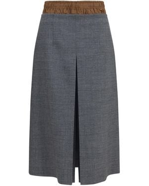 Prada Midi Skirt With Topstitching Merino Wool Ovis Aries - Gray