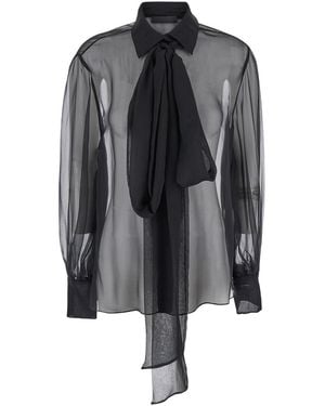 Valentino Silk Shirt With Classic Collar Blouses - Grey