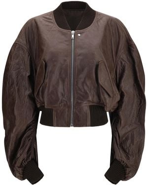 Rick Owens Cropped Leather Bomber Jacket Calf Bos Taurus Down - Brown