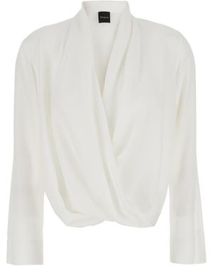 Le Plain Blouse With Front Neckline And Ruffles - White