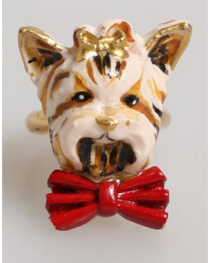 Dolce & Gabbana Brass Resin Dog Pet Accessory Ring - Black
