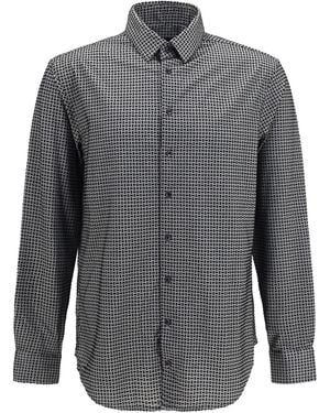Giorgio Armani Cotton Shirt With Geometric Flock Print - Grey