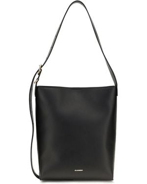 Jil Sander Cannolo Tote Calf Leather Bos Taurus Handbags - Black